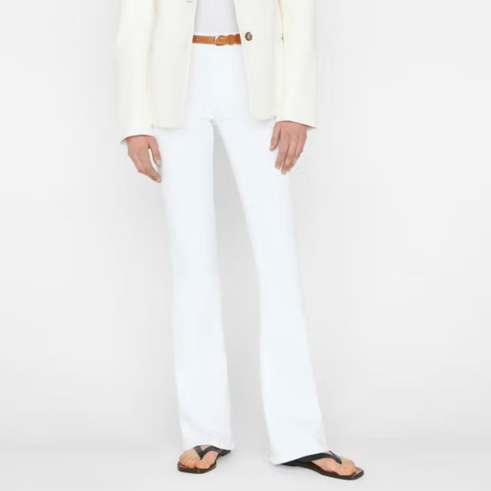 Frame Denim Le High Flare Jeans in Blanc White Stretch Flare Jeans Women